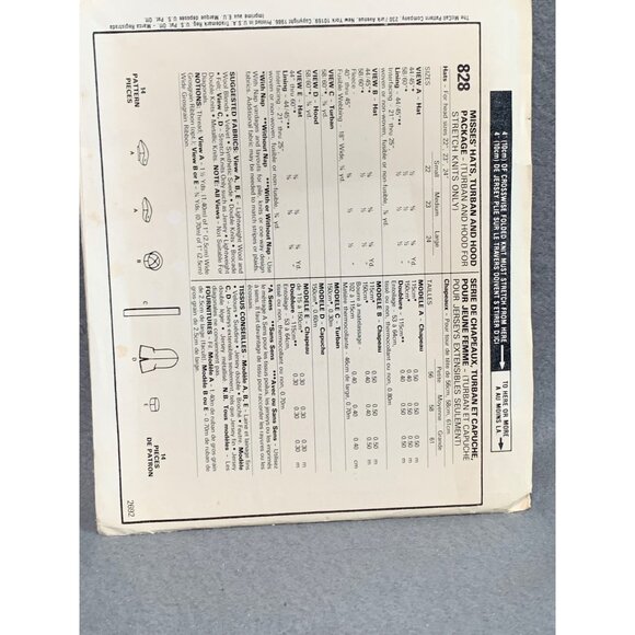 McCalls Crafts Pattern 828 Stylish Hat Collection - Picture 2 of 2